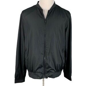 Vintage Whispering Smith Windbreaker Men XL Black w/Knit Collar, Hem & Cuffs